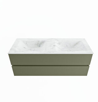 Mondiaz VICA-DLUX 130cm badmeubel onderkast Army 2 lades. Inbouw wastafel CLOUD dubbel zonder kraangat, kleur Opalo.