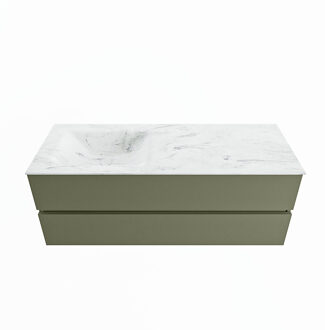 Mondiaz VICA-DLUX 130cm badmeubel onderkast Army 2 lades. Inbouw wastafel CLOUD links 1 kraangat, kleur Opalo.
