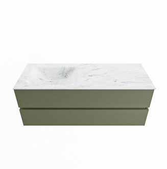 Mondiaz VICA-DLUX 130cm badmeubel onderkast Army 2 lades. Inbouw wastafel CLOUD links zonder kraangat, kleur Opalo.