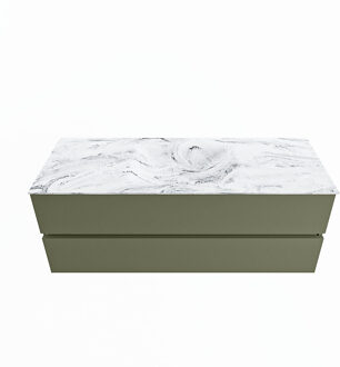 Mondiaz VICA-DLUX 130cm badmeubel onderkast Army 2 lades. Inbouw wastafel CLOUD midden 1 kraangat, kleur Glace.