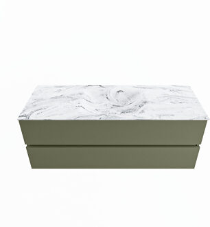 Mondiaz VICA-DLUX 130cm badmeubel onderkast Army 2 lades. Inbouw wastafel CLOUD midden zonder kraangat, kleur Glace.