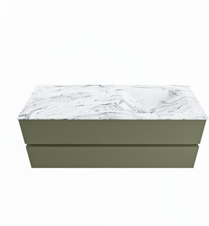 Mondiaz VICA-DLUX 130cm badmeubel onderkast Army 2 lades. Inbouw wastafel CLOUD rechts 1 kraangat, kleur Glace.