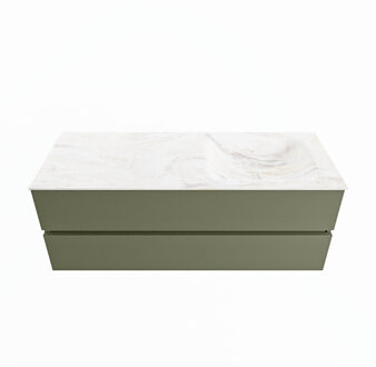 Mondiaz VICA-DLUX 130cm badmeubel onderkast Army 2 lades. Inbouw wastafel CLOUD rechts 1 kraangat, kleur Ostra.
