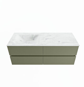 Mondiaz VICA-DLUX 130cm badmeubel onderkast Army 4 lades. Inbouw wastafel CLOUD links zonder kraangat, kleur Opalo.