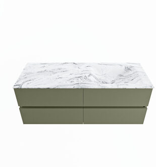 Mondiaz VICA-DLUX 130cm badmeubel onderkast Army 4 lades. Inbouw wastafel CLOUD rechts 1 kraangat, kleur Glace.