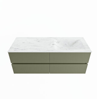 Mondiaz VICA-DLUX 130cm badmeubel onderkast Army 4 lades. Inbouw wastafel CLOUD rechts 1 kraangat, kleur Opalo.