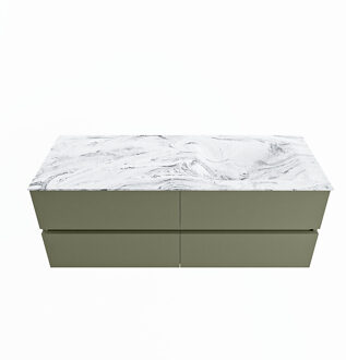 Mondiaz VICA-DLUX 130cm badmeubel onderkast Army 4 lades. Inbouw wastafel CLOUD rechts zonder kraangat, kleur Glace.