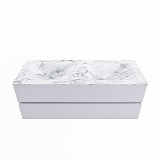 Mondiaz VICA-DLUX 130cm badmeubel onderkast Cale 2 lades. Inbouw wastafel CLOUD dubbel 2 kraangaten, kleur Glace.