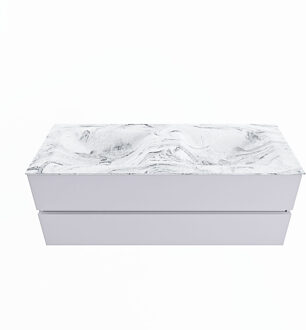 Mondiaz VICA-DLUX 130cm badmeubel onderkast Cale 2 lades. Inbouw wastafel CLOUD dubbel zonder kraangat, kleur Glace.
