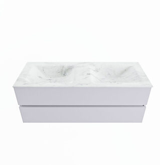 Mondiaz VICA-DLUX 130cm badmeubel onderkast Cale 2 lades. Inbouw wastafel CLOUD dubbel zonder kraangat, kleur Opalo.