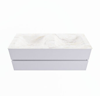 Mondiaz VICA-DLUX 130cm badmeubel onderkast Cale 2 lades. Inbouw wastafel CLOUD dubbel zonder kraangat, kleur Ostra.