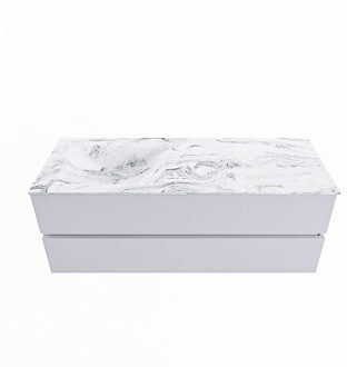 Mondiaz VICA-DLUX 130cm badmeubel onderkast Cale 2 lades. Inbouw wastafel CLOUD links 1 kraangat, kleur Glace.