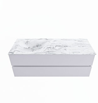 Mondiaz VICA-DLUX 130cm badmeubel onderkast Cale 2 lades. Inbouw wastafel CLOUD links zonder kraangat, kleur Glace.