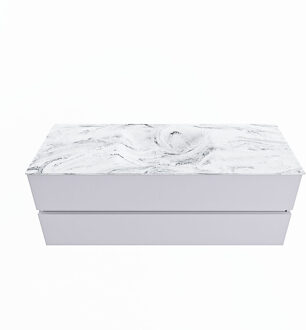 Mondiaz VICA-DLUX 130cm badmeubel onderkast Cale 2 lades. Inbouw wastafel CLOUD midden zonder kraangat, kleur Glace.