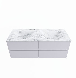 Mondiaz VICA-DLUX 130cm badmeubel onderkast Cale 4 lades. Inbouw wastafel CLOUD dubbel zonder kraangat, kleur Glace.