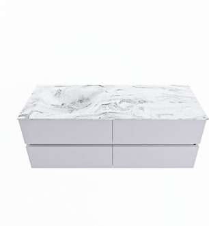 Mondiaz VICA-DLUX 130cm badmeubel onderkast Cale 4 lades. Inbouw wastafel CLOUD links zonder kraangat, kleur Glace.