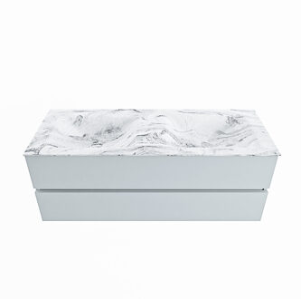 Mondiaz VICA-DLUX 130cm badmeubel onderkast Clay 2 lades. Inbouw wastafel CLOUD dubbel 2 kraangaten, kleur Glace.