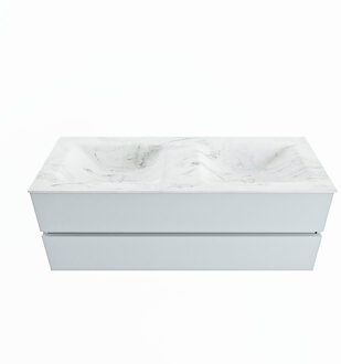Mondiaz VICA-DLUX 130cm badmeubel onderkast Clay 2 lades. Inbouw wastafel CLOUD dubbel 2 kraangaten, kleur Opalo.