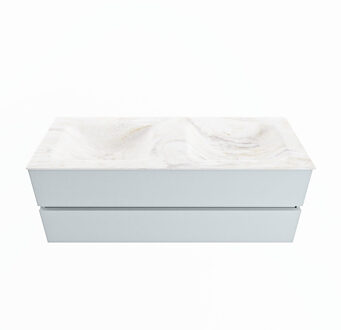 Mondiaz VICA-DLUX 130cm badmeubel onderkast Clay 2 lades. Inbouw wastafel CLOUD dubbel 2 kraangaten, kleur Ostra.