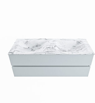 Mondiaz VICA-DLUX 130cm badmeubel onderkast Clay 2 lades. Inbouw wastafel CLOUD dubbel zonder kraangat, kleur Glace.