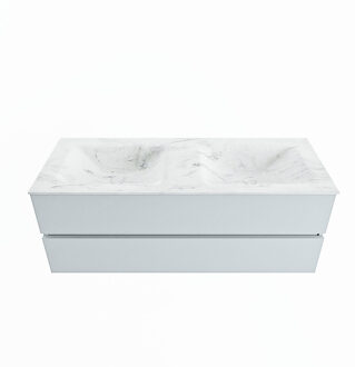 Mondiaz VICA-DLUX 130cm badmeubel onderkast Clay 2 lades. Inbouw wastafel CLOUD dubbel zonder kraangat, kleur Opalo.
