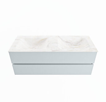 Mondiaz VICA-DLUX 130cm badmeubel onderkast Clay 2 lades. Inbouw wastafel CLOUD dubbel zonder kraangat, kleur Ostra.