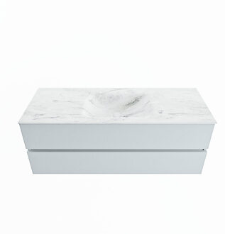 Mondiaz VICA-DLUX 130cm badmeubel onderkast Clay 2 lades. Inbouw wastafel CLOUD midden 1 kraangat, kleur Opalo.