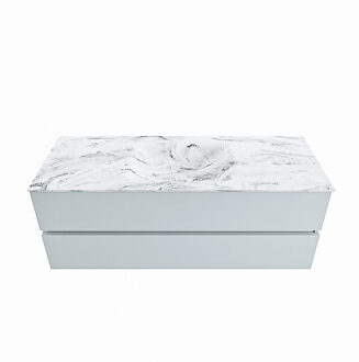 Mondiaz VICA-DLUX 130cm badmeubel onderkast Clay 2 lades. Inbouw wastafel CLOUD midden zonder kraangat, kleur Glace.