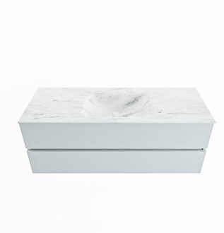 Mondiaz VICA-DLUX 130cm badmeubel onderkast Clay 2 lades. Inbouw wastafel CLOUD midden zonder kraangat, kleur Opalo.
