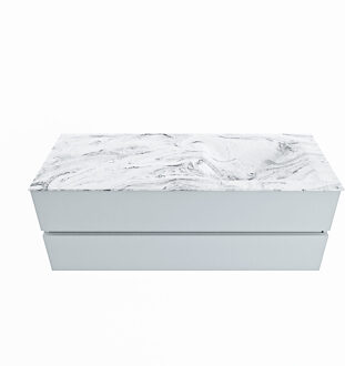 Mondiaz VICA-DLUX 130cm badmeubel onderkast Clay 2 lades. Inbouw wastafel CLOUD rechts 1 kraangat, kleur Glace.