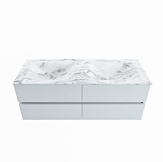 Mondiaz VICA-DLUX 130cm badmeubel onderkast Clay 4 lades. Inbouw wastafel CLOUD dubbel 2 kraangaten, kleur Glace.