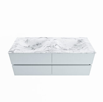 Mondiaz VICA-DLUX 130cm badmeubel onderkast Clay 4 lades. Inbouw wastafel CLOUD dubbel zonder kraangat, kleur Glace.