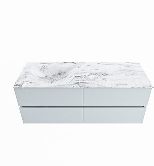 Mondiaz VICA-DLUX 130cm badmeubel onderkast Clay 4 lades. Inbouw wastafel CLOUD links zonder kraangat, kleur Glace.
