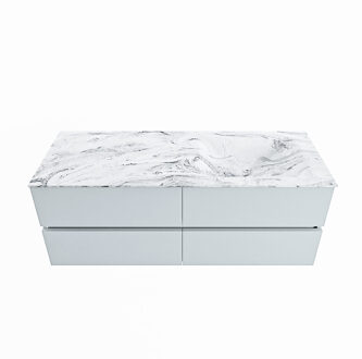 Mondiaz VICA-DLUX 130cm badmeubel onderkast Clay 4 lades. Inbouw wastafel CLOUD rechts zonder kraangat, kleur Glace.