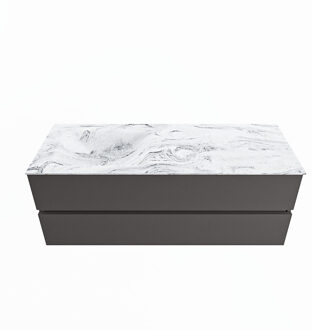 Mondiaz VICA-DLUX 130cm badmeubel onderkast Dark grey 2 lades. Inbouw wastafel CLOUD links 1 kraangat, kleur Glace.