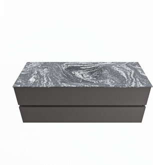 Mondiaz VICA-DLUX 130cm badmeubel onderkast Dark grey 2 lades. Inbouw wastafel CLOUD midden 1 kraangat, kleur Lava.