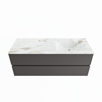 Mondiaz VICA-DLUX 130cm badmeubel onderkast Dark grey 2 lades. Inbouw wastafel CLOUD rechts 1 kraangat, kleur Frappe.