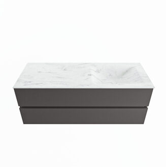 Mondiaz VICA-DLUX 130cm badmeubel onderkast Dark grey 2 lades. Inbouw wastafel CLOUD rechts 1 kraangat, kleur Opalo.