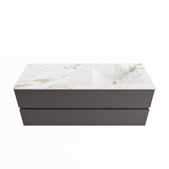 Mondiaz VICA-DLUX 130cm badmeubel onderkast Dark grey 2 lades. Inbouw wastafel CLOUD rechts zonder kraangat, kleur Frappe.