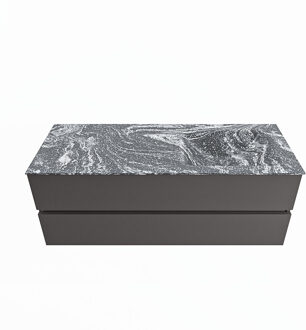 Mondiaz VICA-DLUX 130cm badmeubel onderkast Dark grey 2 lades. Inbouw wastafel CLOUD rechts zonder kraangat, kleur Lava.