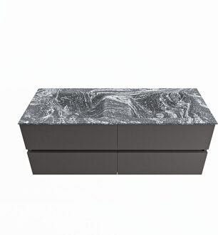Mondiaz VICA-DLUX 130cm badmeubel onderkast Dark grey 4 lades. Inbouw wastafel CLOUD dubbel zonder kraangat, kleur Lava.