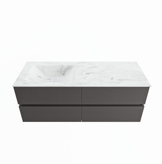 Mondiaz VICA-DLUX 130cm badmeubel onderkast Dark grey 4 lades. Inbouw wastafel CLOUD links 1 kraangat, kleur Opalo.