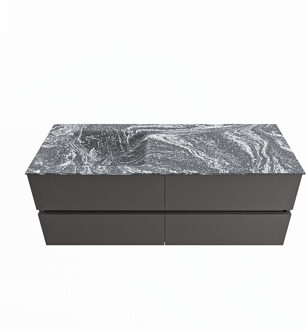Mondiaz VICA-DLUX 130cm badmeubel onderkast Dark grey 4 lades. Inbouw wastafel CLOUD links zonder kraangat, kleur Lava.