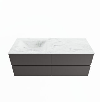 Mondiaz VICA-DLUX 130cm badmeubel onderkast Dark grey 4 lades. Inbouw wastafel CLOUD links zonder kraangat, kleur Opalo.