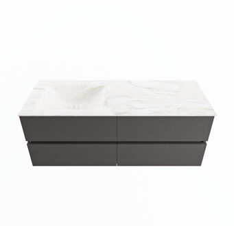 Mondiaz VICA-DLUX 130cm badmeubel onderkast Dark grey 4 lades. Inbouw wastafel CLOUD links zonder kraangat, kleur Ostra.