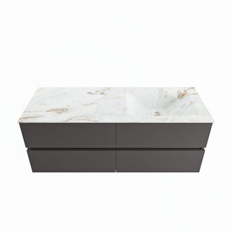 Mondiaz VICA-DLUX 130cm badmeubel onderkast Dark grey 4 lades. Inbouw wastafel CLOUD rechts 1 kraangat, kleur Frappe.
