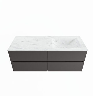 Mondiaz VICA-DLUX 130cm badmeubel onderkast Dark grey 4 lades. Inbouw wastafel CLOUD rechts 1 kraangat, kleur Opalo.