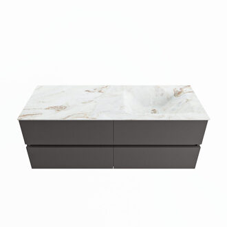 Mondiaz VICA-DLUX 130cm badmeubel onderkast Dark grey 4 lades. Inbouw wastafel CLOUD rechts zonder kraangat, kleur Frappe.