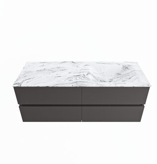 Mondiaz VICA-DLUX 130cm badmeubel onderkast Dark grey 4 lades. Inbouw wastafel CLOUD rechts zonder kraangat, kleur Glace.