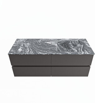 Mondiaz VICA-DLUX 130cm badmeubel onderkast Dark grey 4 lades. Inbouw wastafel CLOUD rechts zonder kraangat, kleur Lava.